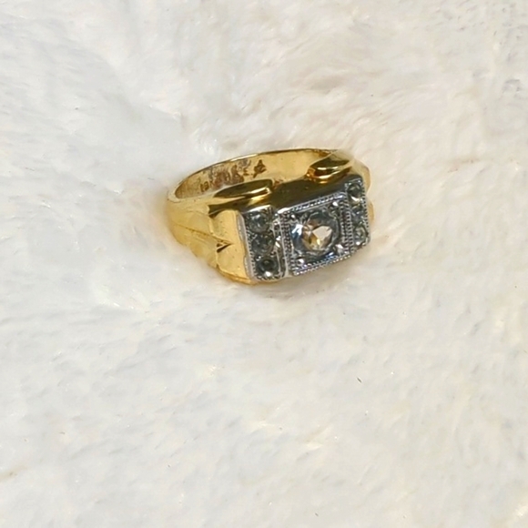 Vintage 18K Gold Plated Men's 1 Carat CZ Ring with Small Round CZ's - Picture 5 of 13